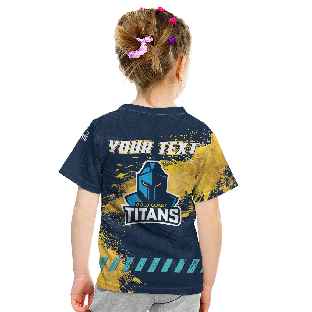 Personalised Gold Coast Titans Rugby Kid T Shirt Titans Mascot - Sporty Splash Art Style