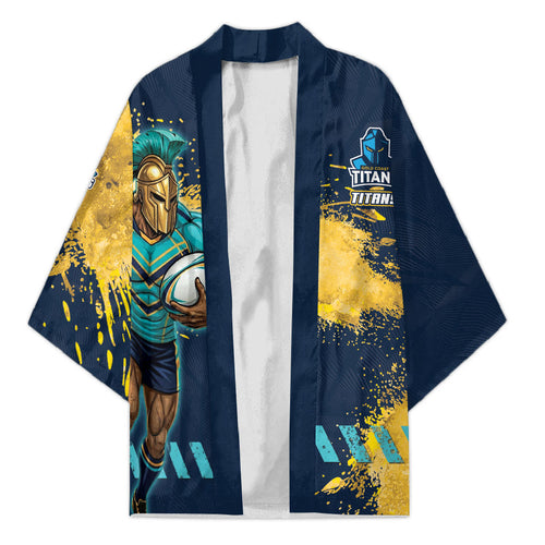 Personalised Gold Coast Titans Rugby Kimono Titans Mascot - Sporty Splash Art Style