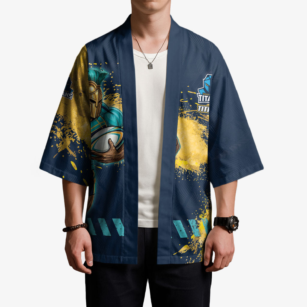 Personalised Gold Coast Titans Rugby Kimono Titans Mascot - Sporty Splash Art Style