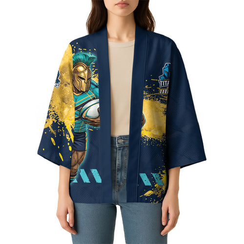 Personalised Gold Coast Titans Rugby Kimono Titans Mascot - Sporty Splash Art Style