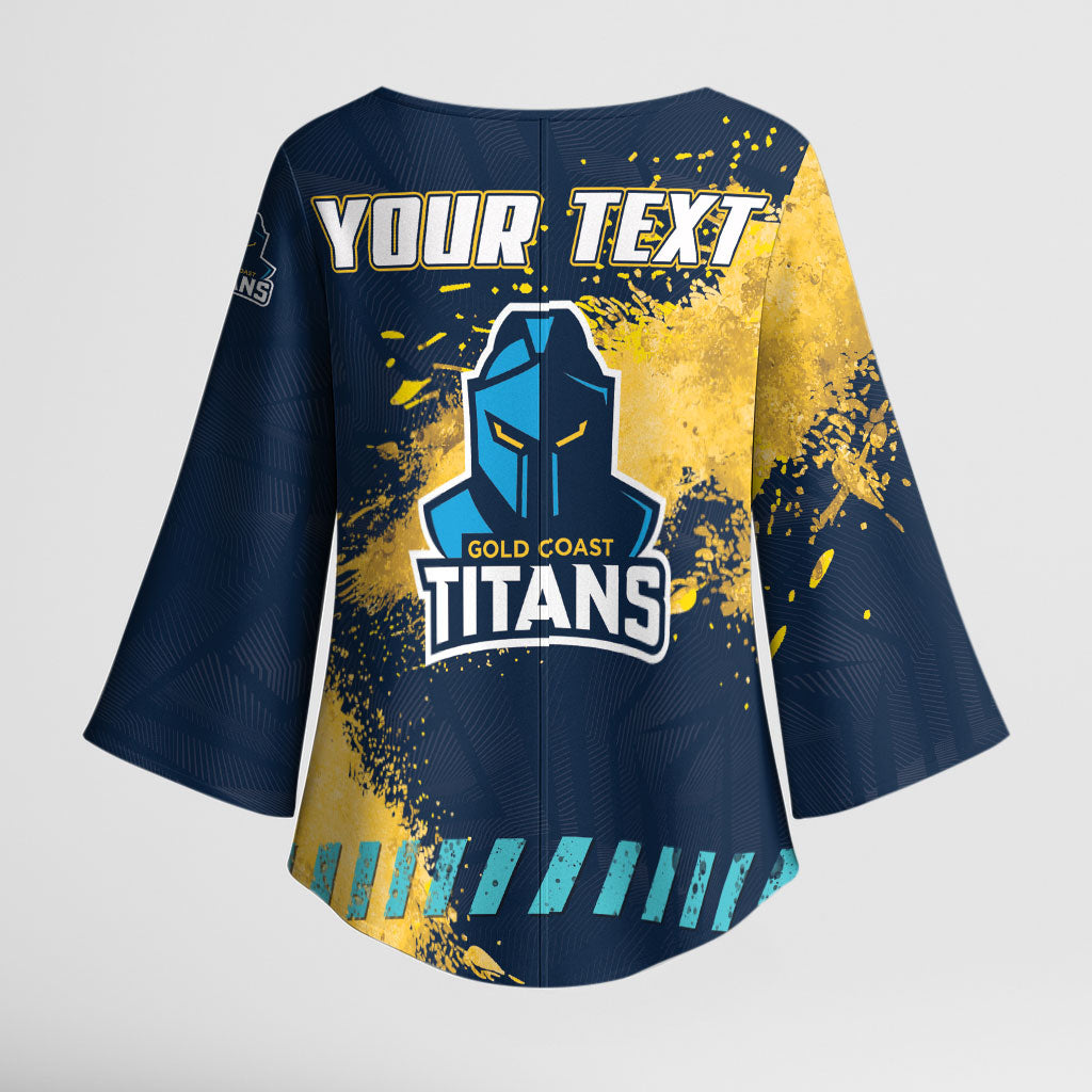 Personalised Gold Coast Titans Rugby Kimono Sleeve Blouse Titans Mascot - Sporty Splash Art Style