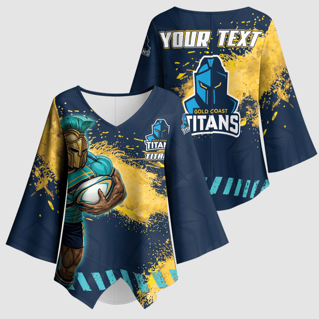 Personalised Gold Coast Titans Rugby Kimono Sleeve Blouse Titans Mascot - Sporty Splash Art Style