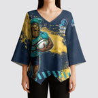 Personalised Gold Coast Titans Rugby Kimono Sleeve Blouse Titans Mascot - Sporty Splash Art Style