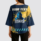 Personalised Gold Coast Titans Rugby Kimono Sleeve Blouse Titans Mascot - Sporty Splash Art Style