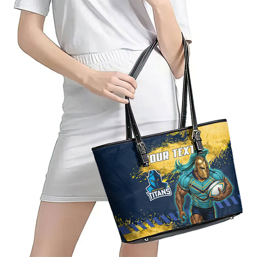Personalised Gold Coast Titans Rugby Leather Tote Bag Titans Mascot - Sporty Splash Art Style