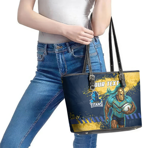 Personalised Gold Coast Titans Rugby Leather Tote Bag Titans Mascot - Sporty Splash Art Style