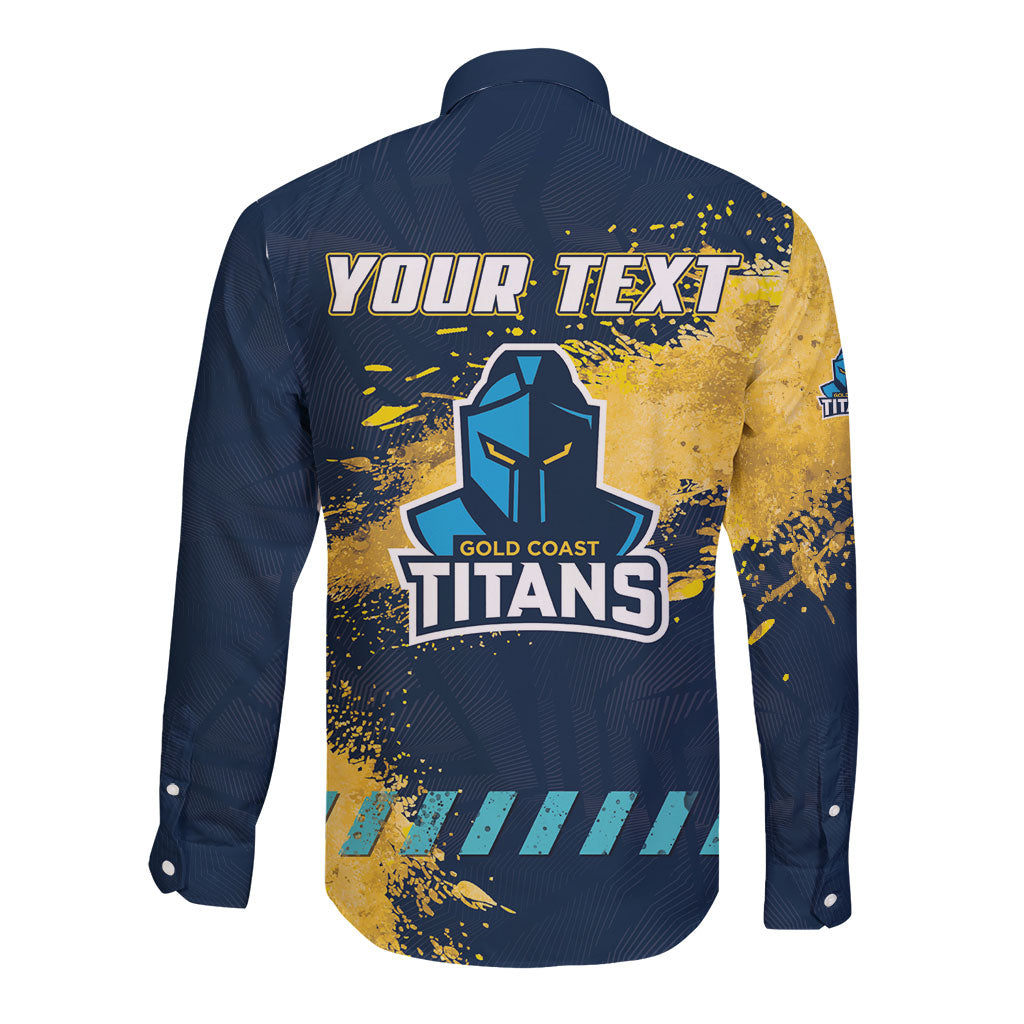Personalised Gold Coast Titans Rugby Long Sleeve Button Shirt Titans Mascot - Sporty Splash Art Style
