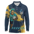 Personalised Gold Coast Titans Rugby Long Sleeve Polo Shirt Titans Mascot - Sporty Splash Art Style