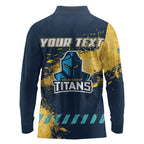Personalised Gold Coast Titans Rugby Long Sleeve Polo Shirt Titans Mascot - Sporty Splash Art Style