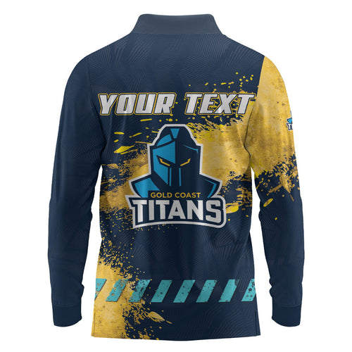 Personalised Gold Coast Titans Rugby Long Sleeve Polo Shirt Titans Mascot - Sporty Splash Art Style