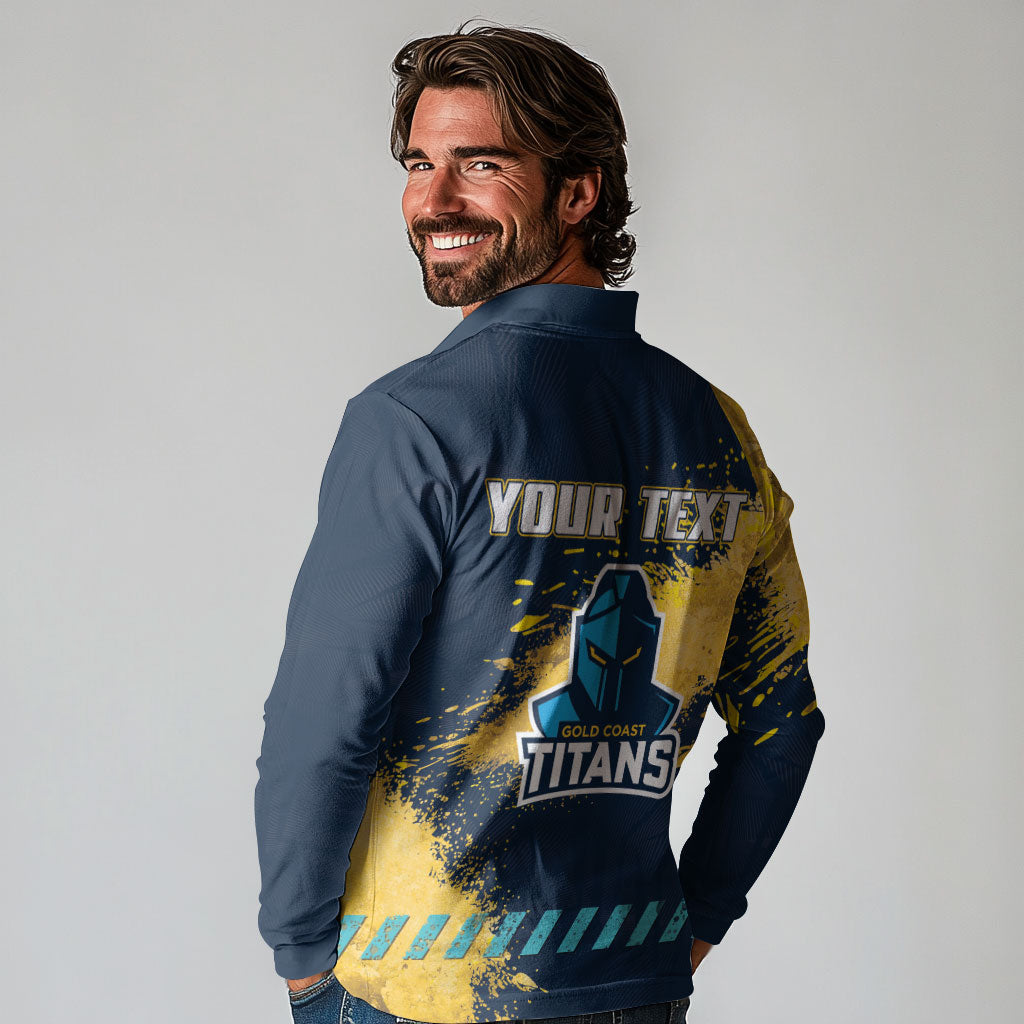 Personalised Gold Coast Titans Rugby Long Sleeve Polo Shirt Titans Mascot - Sporty Splash Art Style