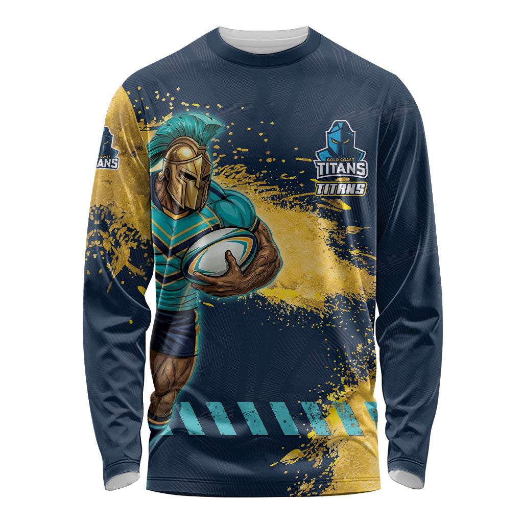 Personalised Gold Coast Titans Rugby Long Sleeve Shirt Titans Mascot - Sporty Splash Art Style
