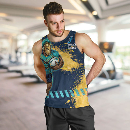 Personalised Gold Coast Titans Rugby Men Tank Top Titans Mascot - Sporty Splash Art Style