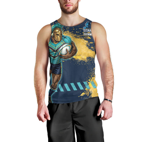 Personalised Gold Coast Titans Rugby Men Tank Top Titans Mascot - Sporty Splash Art Style
