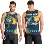 Personalised Gold Coast Titans Rugby Men Tank Top Titans Mascot - Sporty Splash Art Style