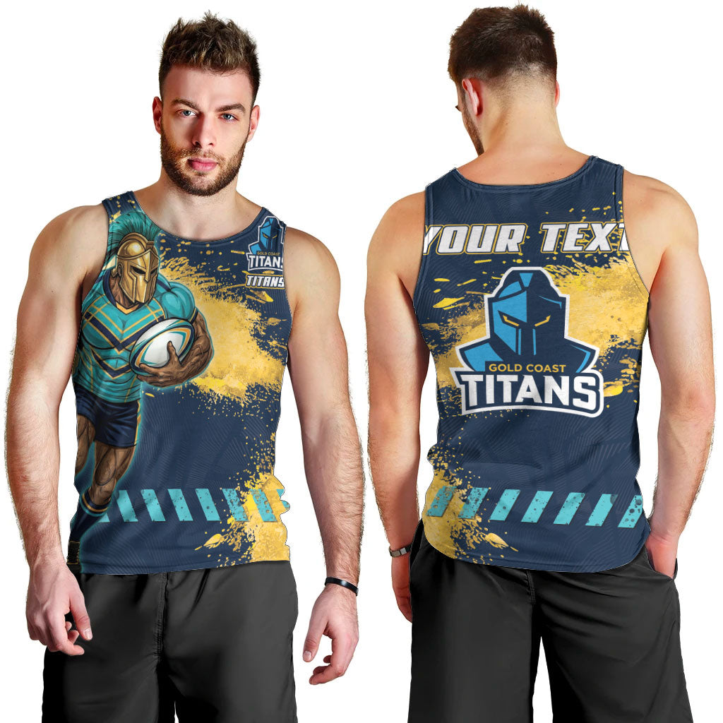 Personalised Gold Coast Titans Rugby Men Tank Top Titans Mascot - Sporty Splash Art Style