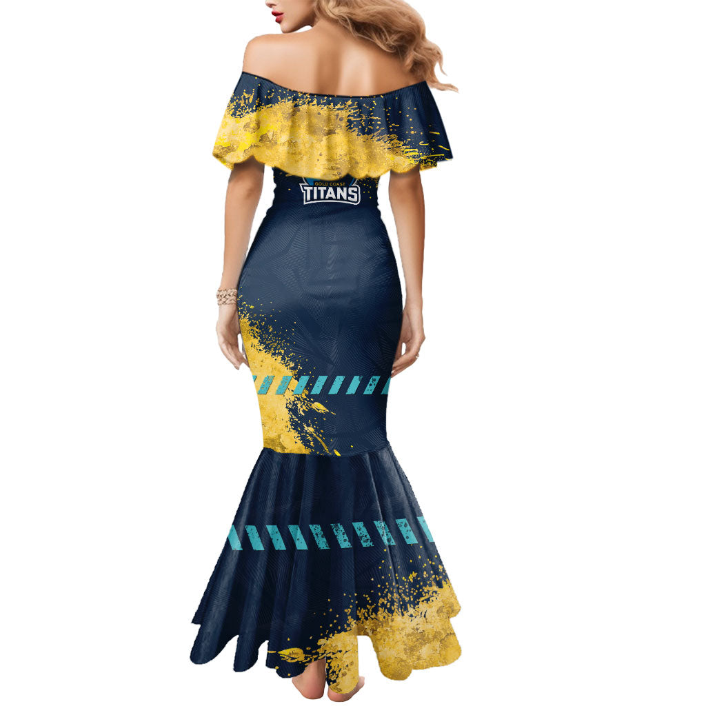 Personalised Gold Coast Titans Rugby Mermaid Dress Titans Mascot - Sporty Splash Art Style