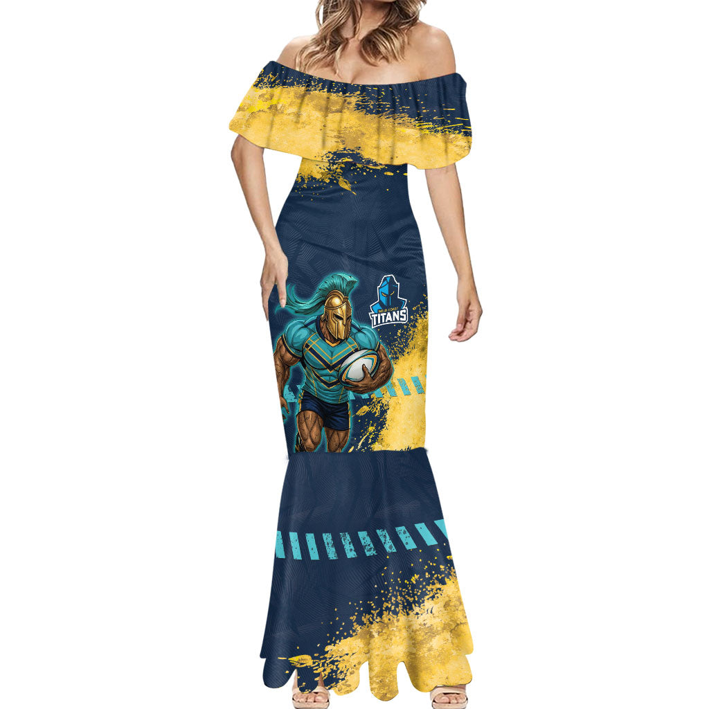Personalised Gold Coast Titans Rugby Mermaid Dress Titans Mascot - Sporty Splash Art Style