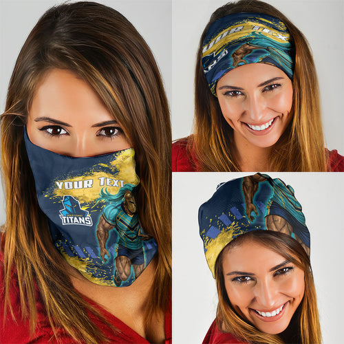 Personalised Gold Coast Titans Rugby Neck Gaiter Titans Mascot - Sporty Splash Art Style