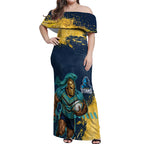 Personalised Gold Coast Titans Rugby Off Shoulder Maxi Dress Titans Mascot - Sporty Splash Art Style