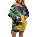 Personalised Gold Coast Titans Rugby Off Shoulder Short Dress Titans Mascot - Sporty Splash Art Style