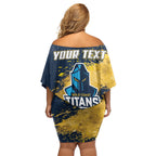 Personalised Gold Coast Titans Rugby Off Shoulder Short Dress Titans Mascot - Sporty Splash Art Style