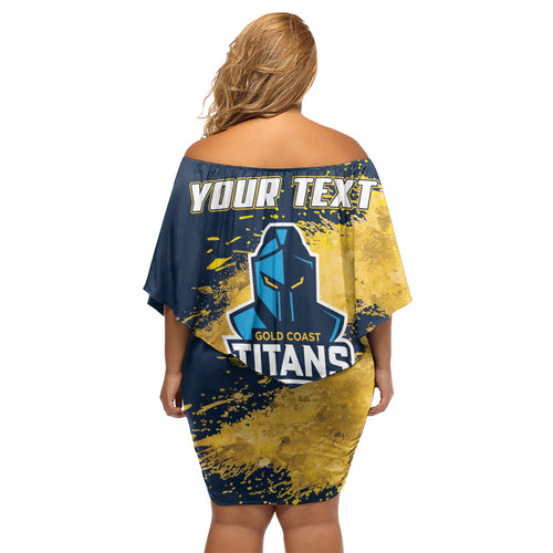 Personalised Gold Coast Titans Rugby Off Shoulder Short Dress Titans Mascot - Sporty Splash Art Style