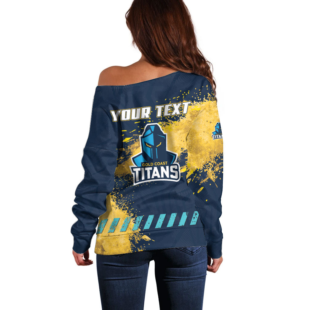Personalised Gold Coast Titans Rugby Off Shoulder Sweater Titans Mascot - Sporty Splash Art Style