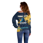 Personalised Gold Coast Titans Rugby Off Shoulder Sweater Titans Mascot - Sporty Splash Art Style
