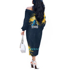 Personalised Gold Coast Titans Rugby Off The Shoulder Long Sleeve Dress Titans Mascot - Sporty Splash Art Style