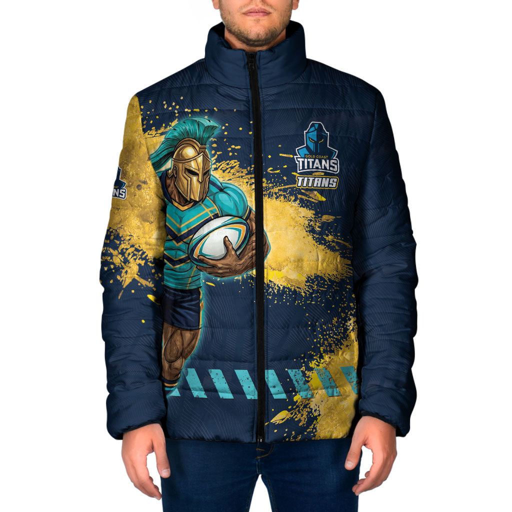 Personalised Gold Coast Titans Rugby Padded Jacket Titans Mascot - Sporty Splash Art Style