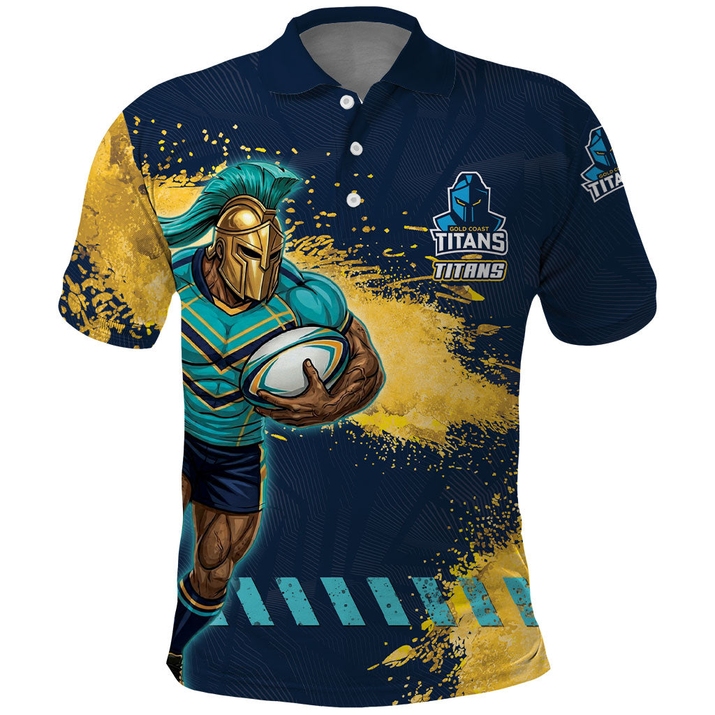 Personalised Gold Coast Titans Rugby Polo Shirt Titans Mascot - Sporty Splash Art Style