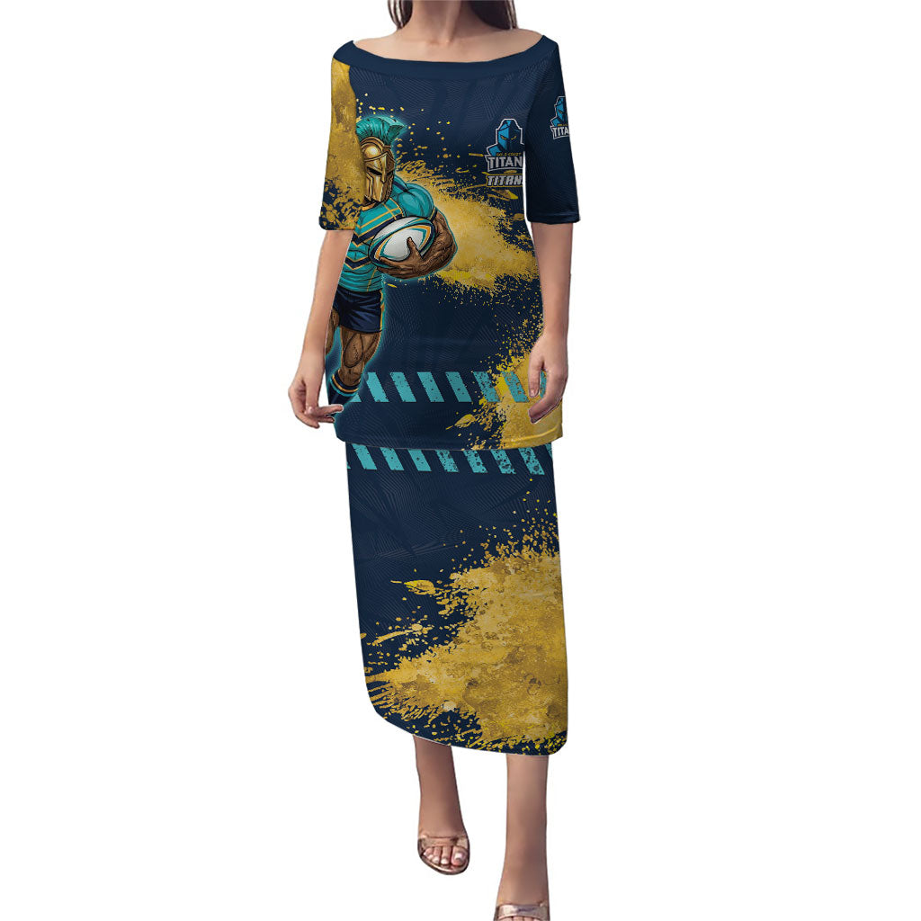 Personalised Gold Coast Titans Rugby Puletasi Titans Mascot - Sporty Splash Art Style