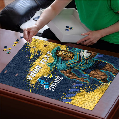 Personalised Gold Coast Titans Rugby Puzzle Titans Mascot - Sporty Splash Art Style