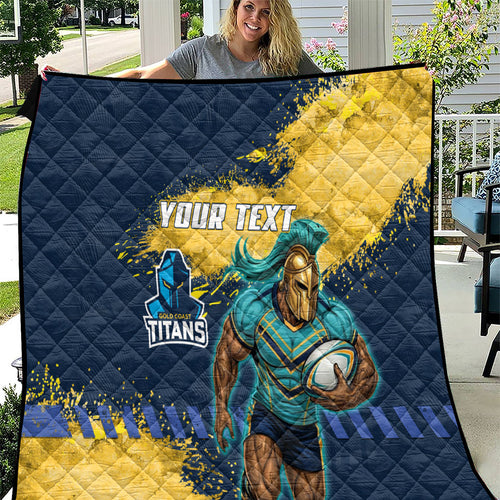 Personalised Gold Coast Titans Rugby Quilt Titans Mascot - Sporty Splash Art Style
