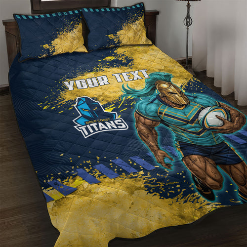 Personalised Gold Coast Titans Rugby Quilt Bed Set Titans Mascot - Sporty Splash Art Style