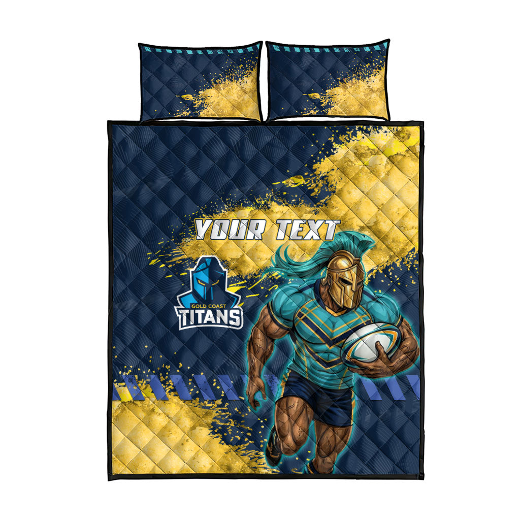 Personalised Gold Coast Titans Rugby Quilt Bed Set Titans Mascot - Sporty Splash Art Style