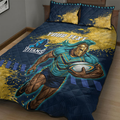 Personalised Gold Coast Titans Rugby Quilt Bed Set Titans Mascot - Sporty Splash Art Style