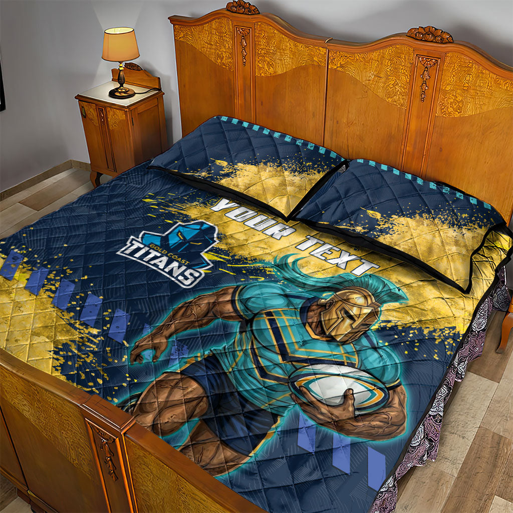 Personalised Gold Coast Titans Rugby Quilt Bed Set Titans Mascot - Sporty Splash Art Style