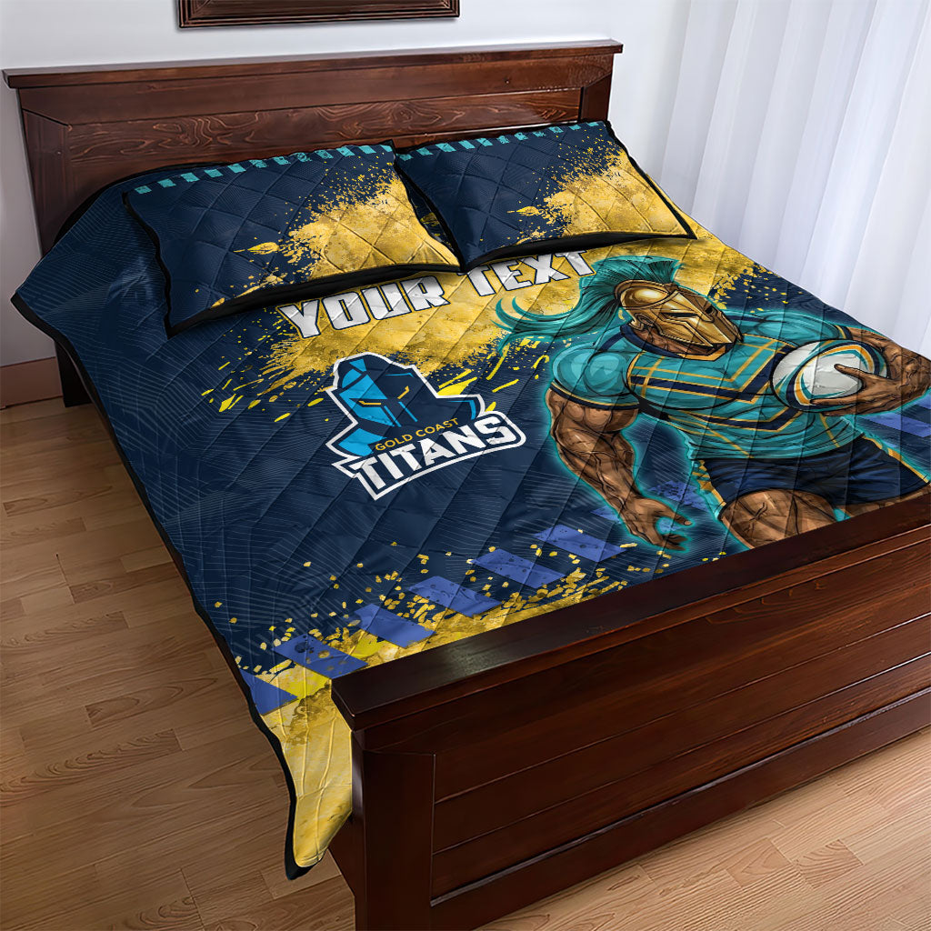 Personalised Gold Coast Titans Rugby Quilt Bed Set Titans Mascot - Sporty Splash Art Style