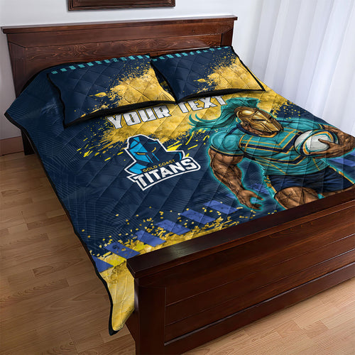 Personalised Gold Coast Titans Rugby Quilt Bed Set Titans Mascot - Sporty Splash Art Style