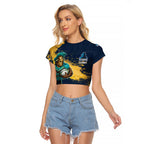 Personalised Gold Coast Titans Rugby Raglan Cropped T Shirt Titans Mascot - Sporty Splash Art Style