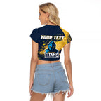 Personalised Gold Coast Titans Rugby Raglan Cropped T Shirt Titans Mascot - Sporty Splash Art Style