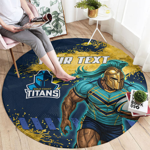 Personalised Gold Coast Titans Rugby Round Carpet Titans Mascot - Sporty Splash Art Style