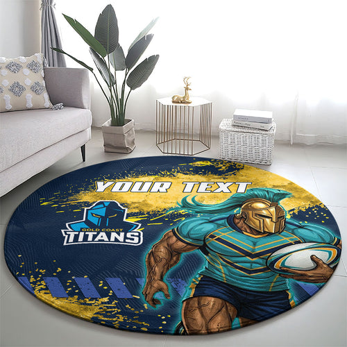 Personalised Gold Coast Titans Rugby Round Carpet Titans Mascot - Sporty Splash Art Style