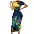 Personalised Gold Coast Titans Rugby Short Sleeve Bodycon Dress Titans Mascot - Sporty Splash Art Style