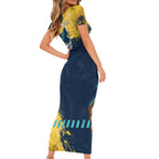 Personalised Gold Coast Titans Rugby Short Sleeve Bodycon Dress Titans Mascot - Sporty Splash Art Style