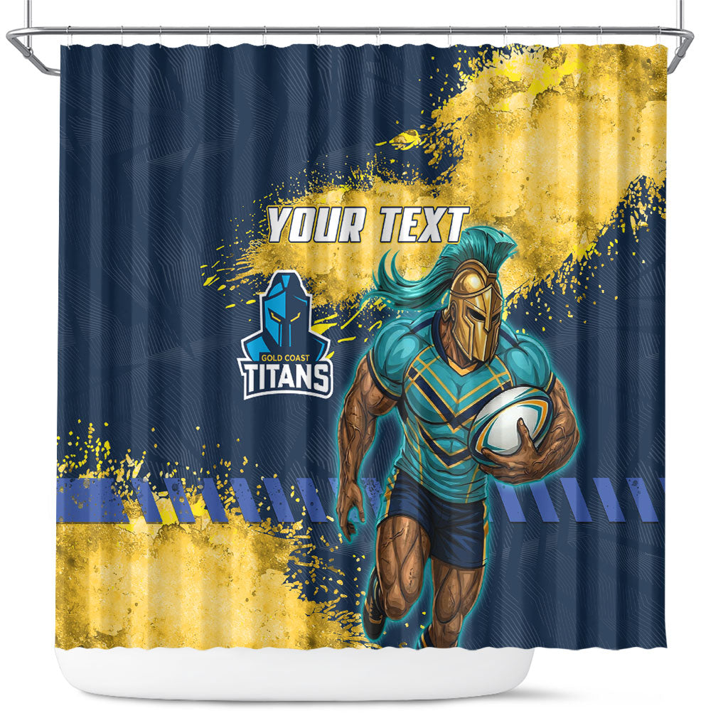 Personalised Gold Coast Titans Rugby Shower Curtain Titans Mascot - Sporty Splash Art Style