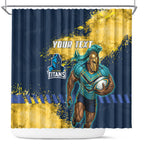 Personalised Gold Coast Titans Rugby Shower Curtain Titans Mascot - Sporty Splash Art Style