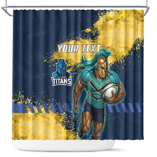 Personalised Gold Coast Titans Rugby Shower Curtain Titans Mascot - Sporty Splash Art Style